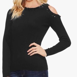 Vince Camuto cold shoulder beaded sweater